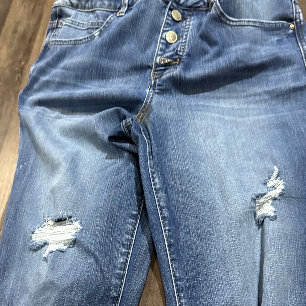 Maurices Blue Skinny Jeans with Distressed Details